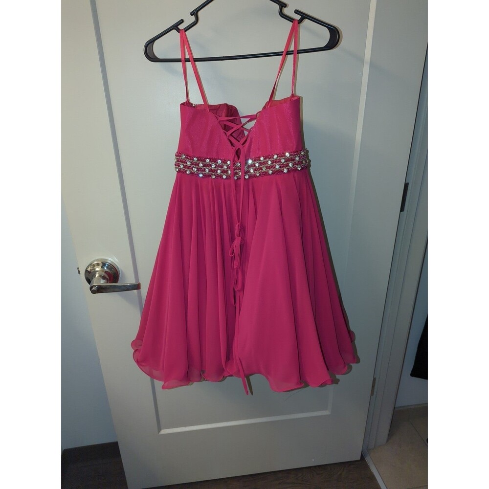 Vintage Night Moves Size 8‎ Hot Pink Fit & Flare Formal Mini Dress Corset Back